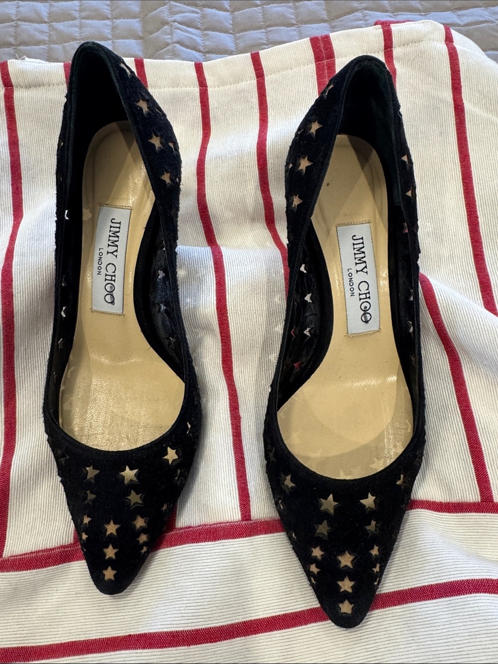 Jimmy Choo Black Star-Accent Pointed Toe Flats
